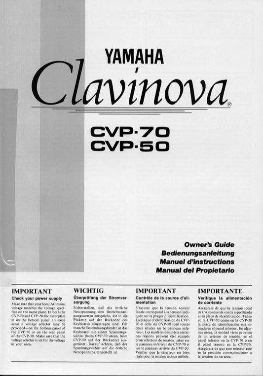 Yamaha CVP-50 & CVP-70 Digital Piano Owner's/ User Manual (Pages: 39)