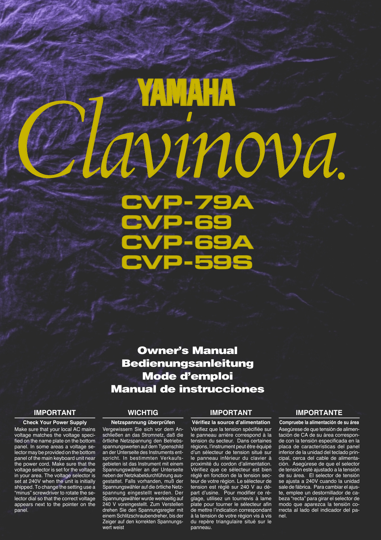 Yamaha CVP-59S, CVP-69, CVP-69A & CVP-79A Digital Piano Owner's/ User Manual (Pages: 163)