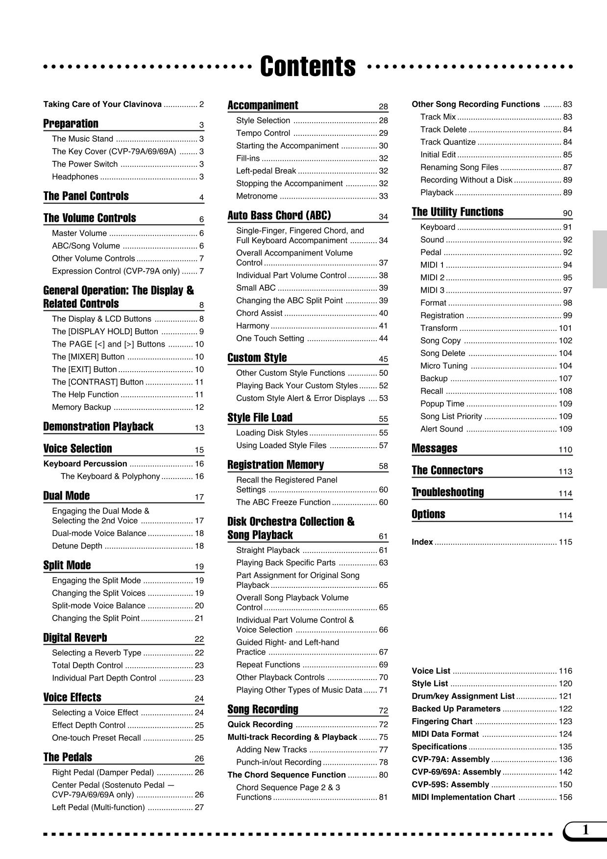 Yamaha CVP-59S, CVP-69, CVP-69A & CVP-79A Digital Piano Owner's/ User Manual (Pages: 163)