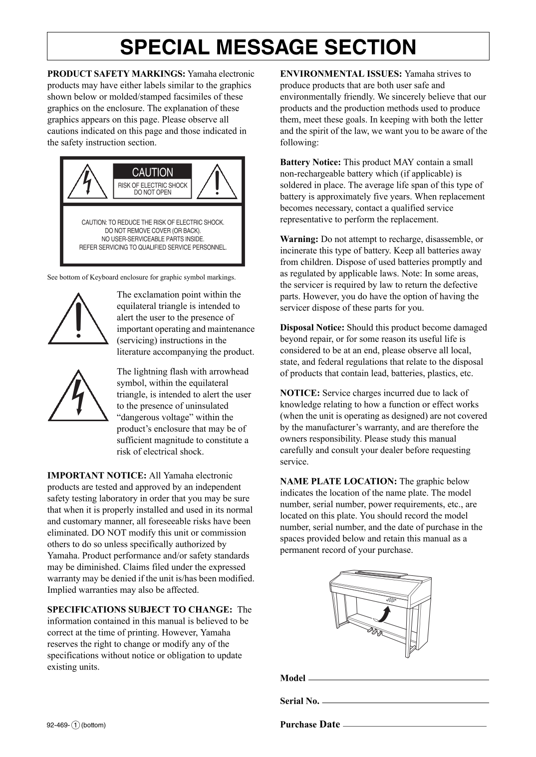 Yamaha CVP-601 Digital Piano Owner's/ User Manual (Pages: 117)