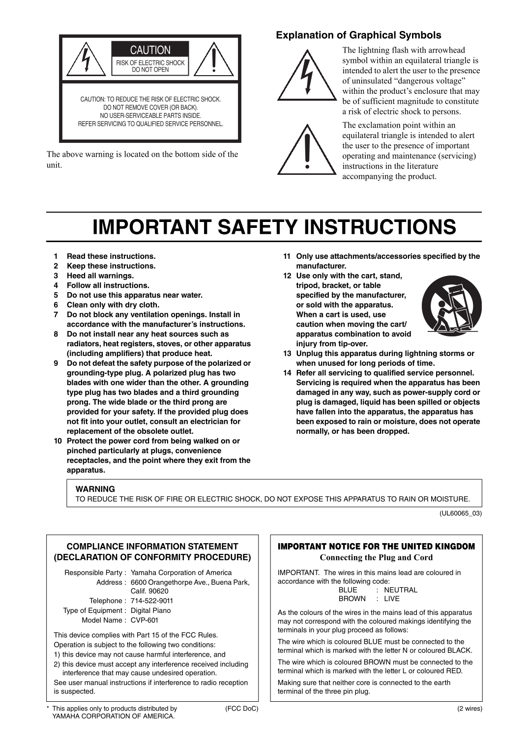 Yamaha CVP-601 Digital Piano Owner's/ User Manual (Pages: 117)