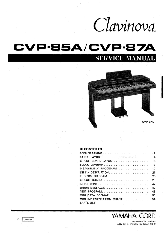 Yamaha CVP-85A & CVP-87A Digital Piano Service Manual (Pages: 114)