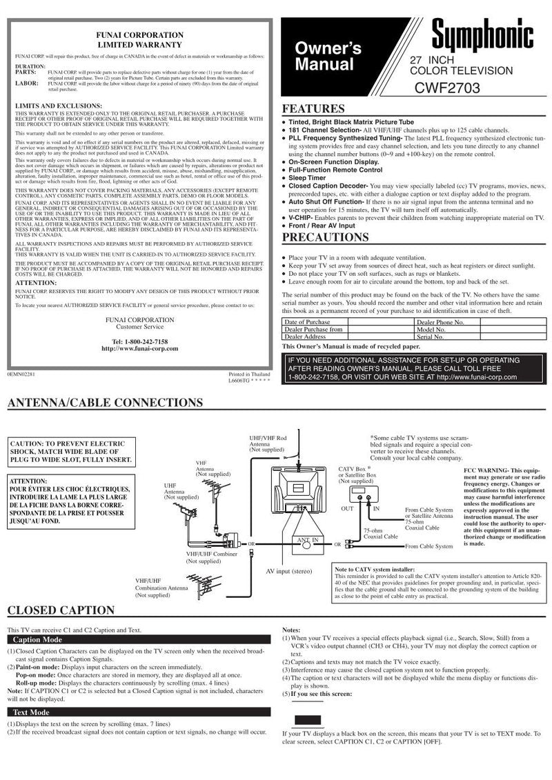 Funai CWF2703 TV Operating Manual