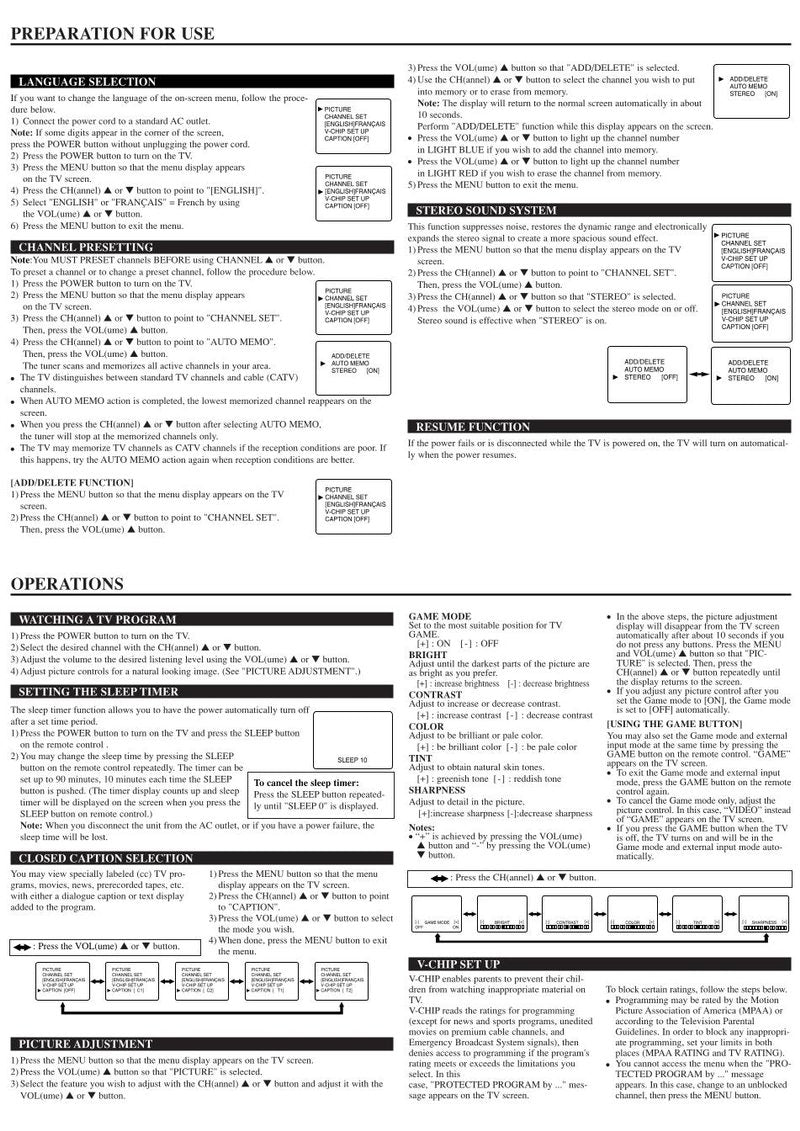 Funai CWF2703 TV Operating Manual