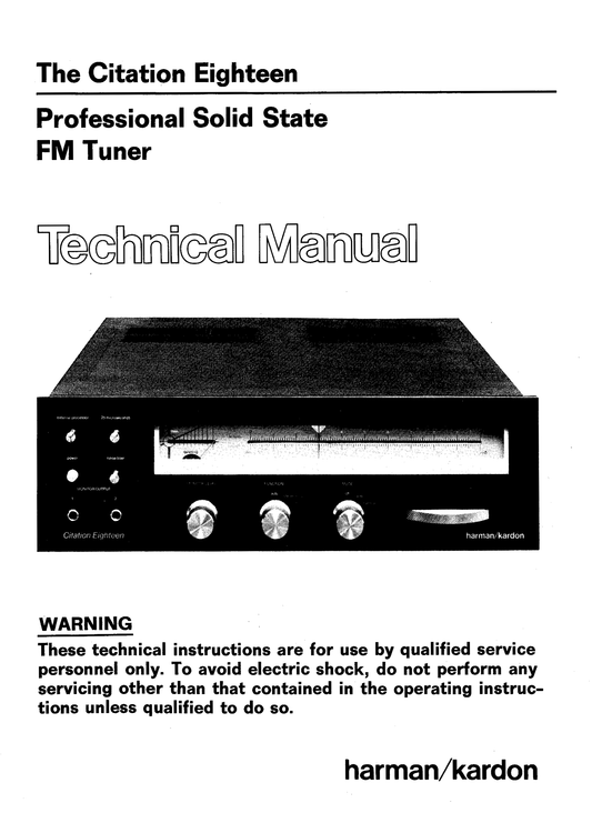 Harman/ Kardon Citation 18 FM Tuner Service Manual (Pages: 30)