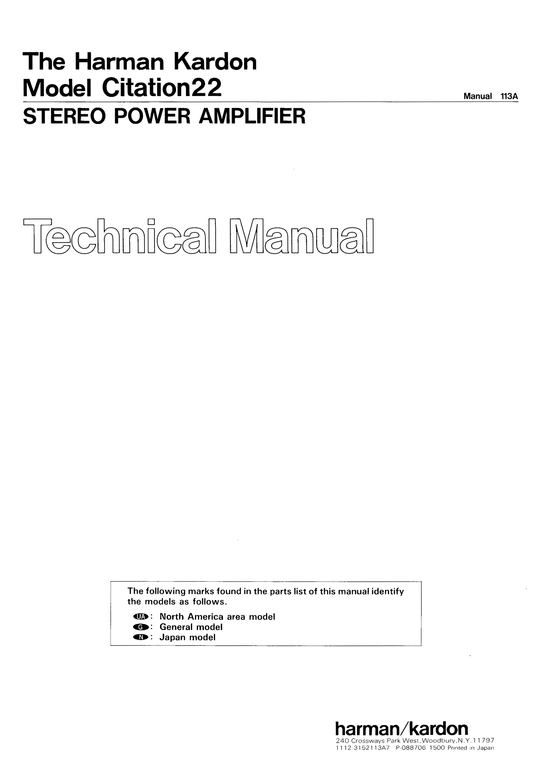 Harman/ Kardon Citation 22 Stereo Power Amplifier Service Manual (Pages: 34)