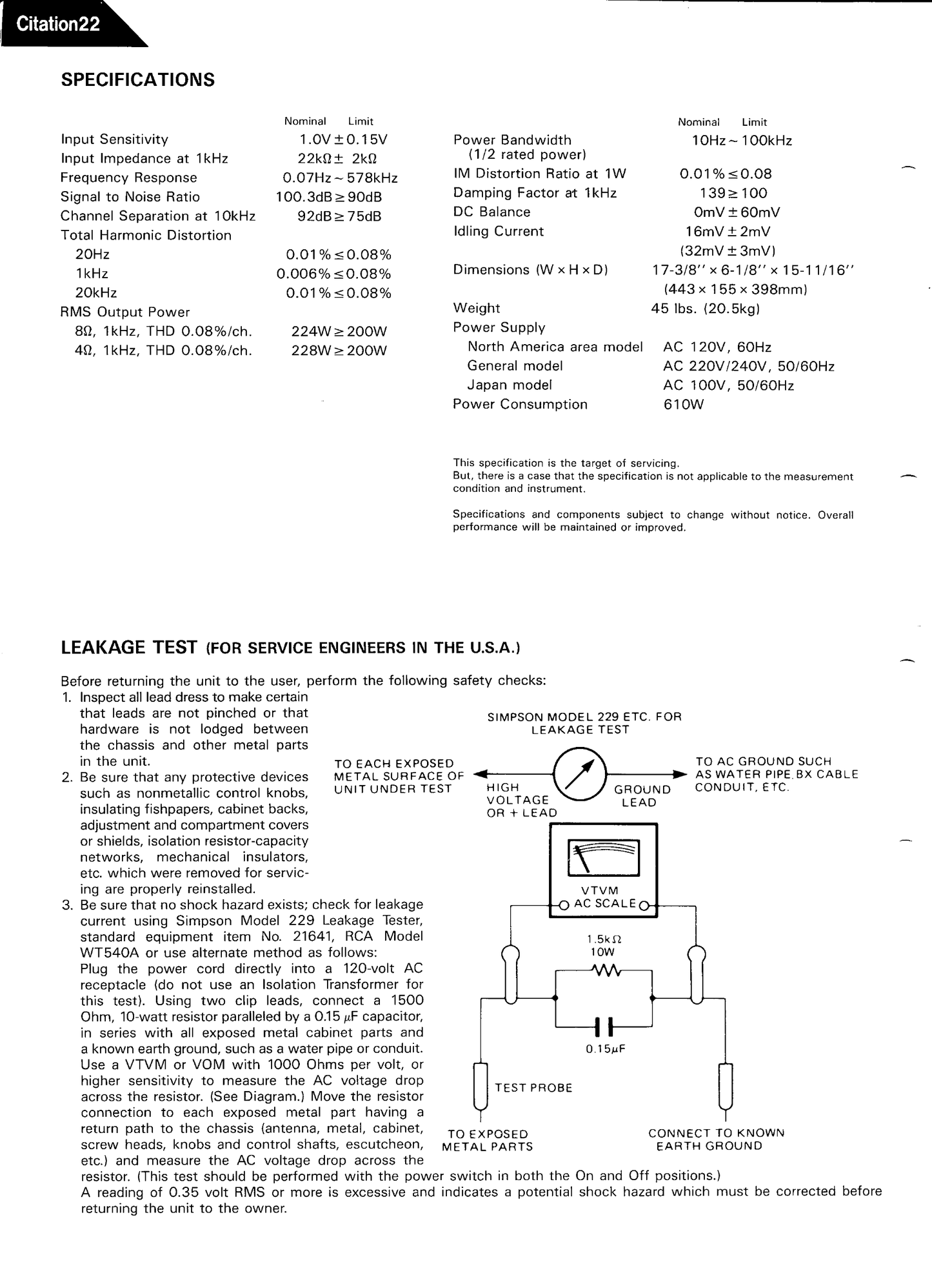 Harman/ Kardon Citation 22 Stereo Power Amplifier Service Manual (Pages: 34)