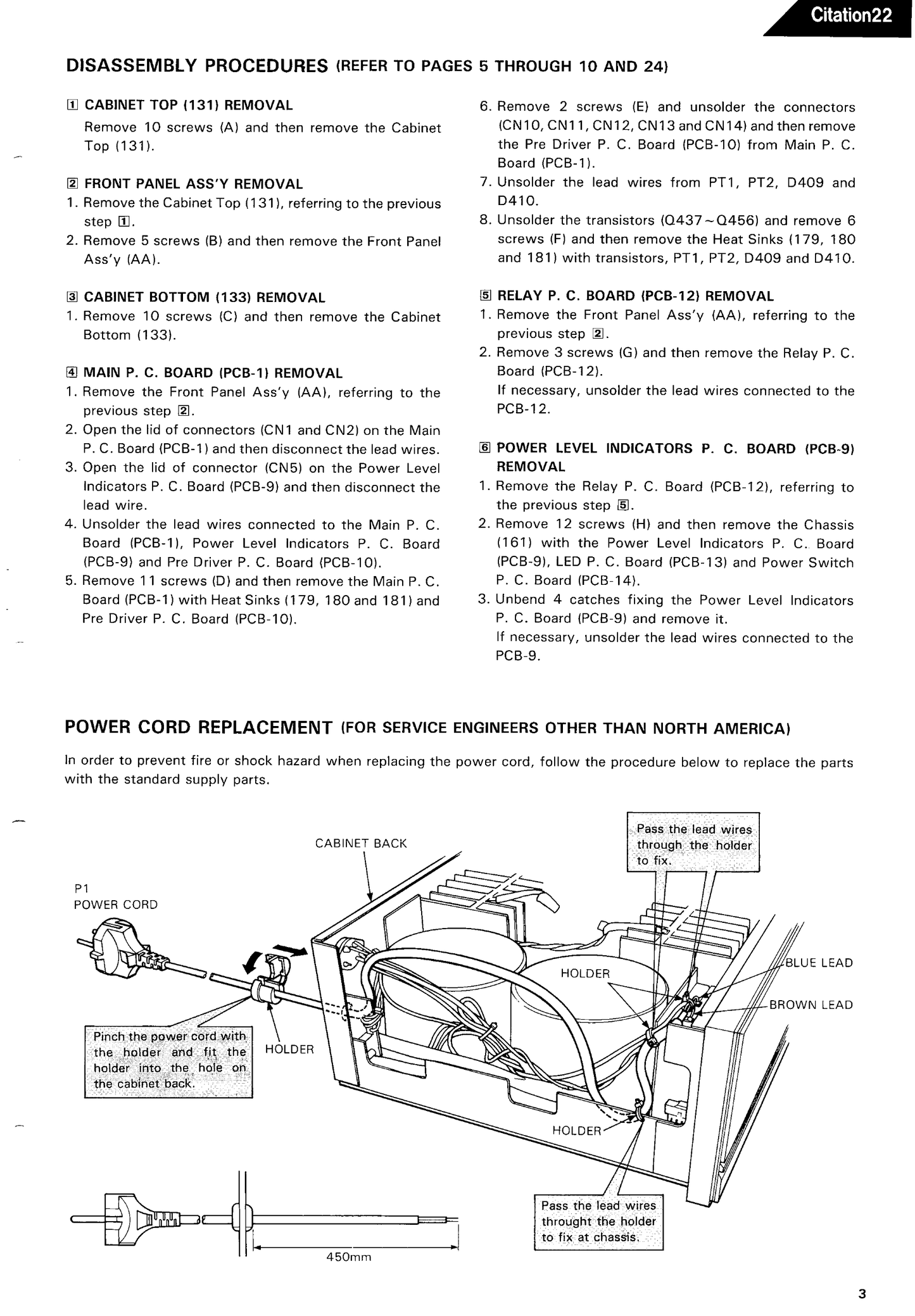 Harman/ Kardon Citation 22 Stereo Power Amplifier Service Manual (Pages: 34)