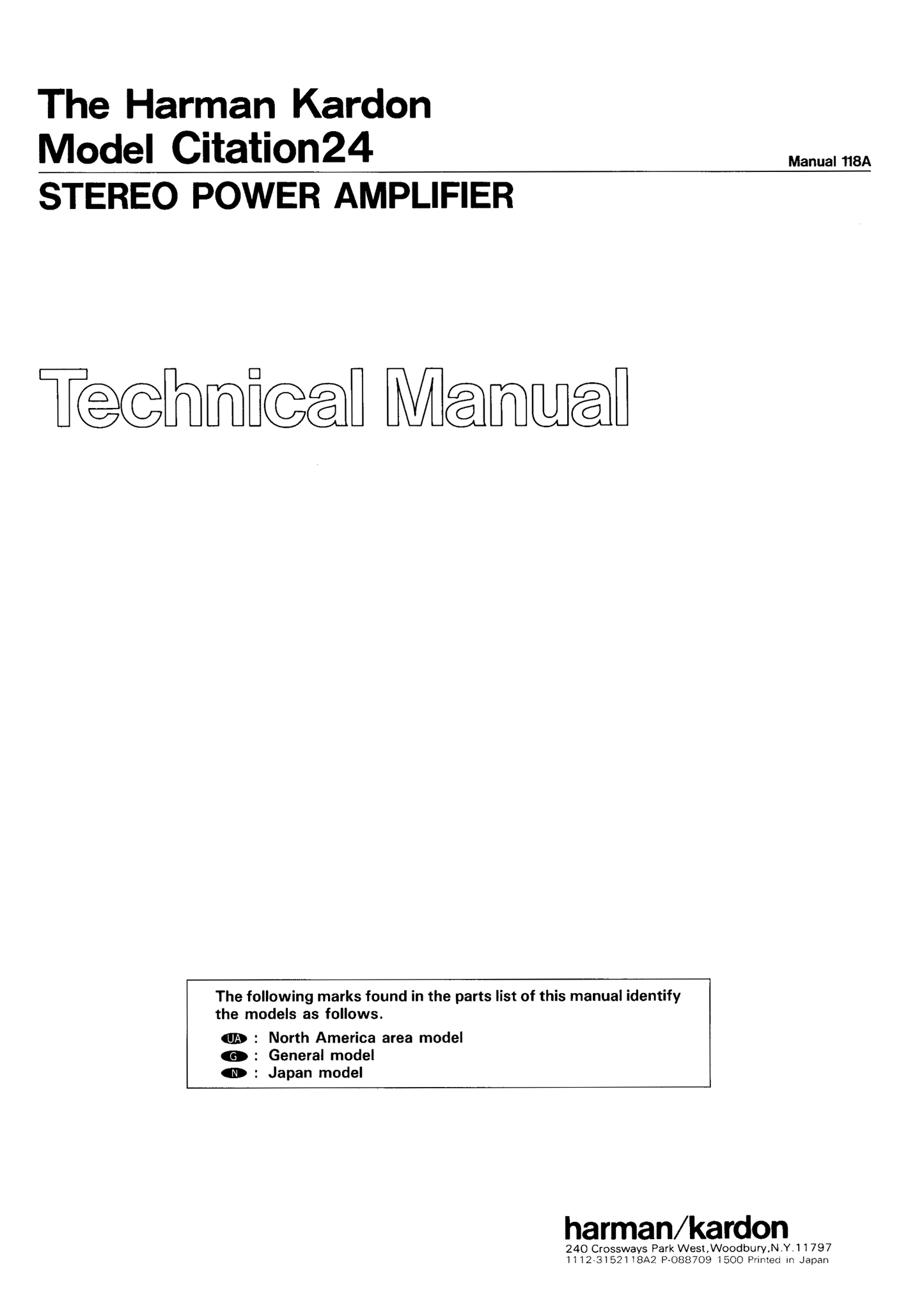 Harman/ Kardon Citation 24 Stereo Power Amplifier Service Manual (Pages: 31)