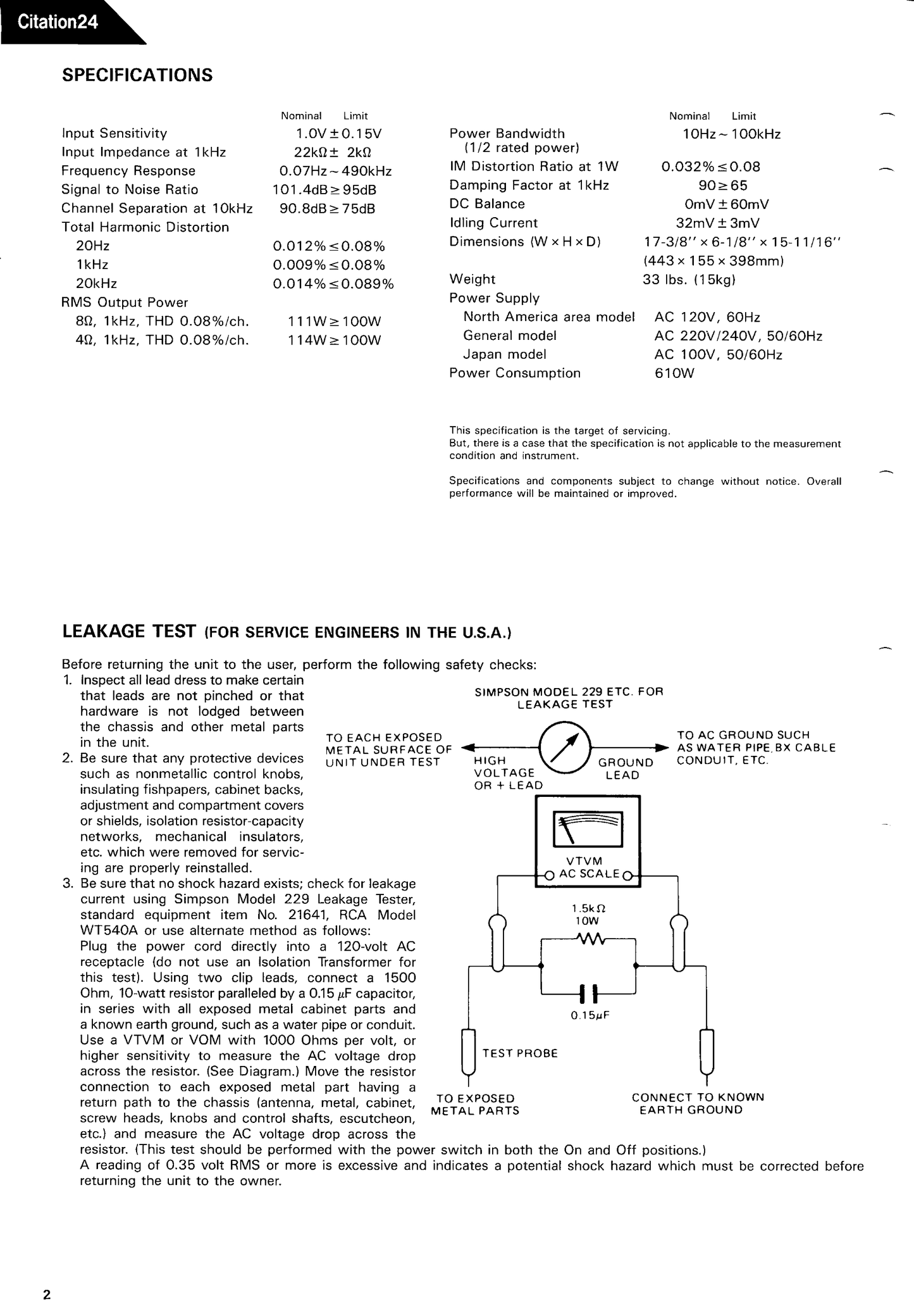 Harman/ Kardon Citation 24 Stereo Power Amplifier Service Manual (Pages: 31)