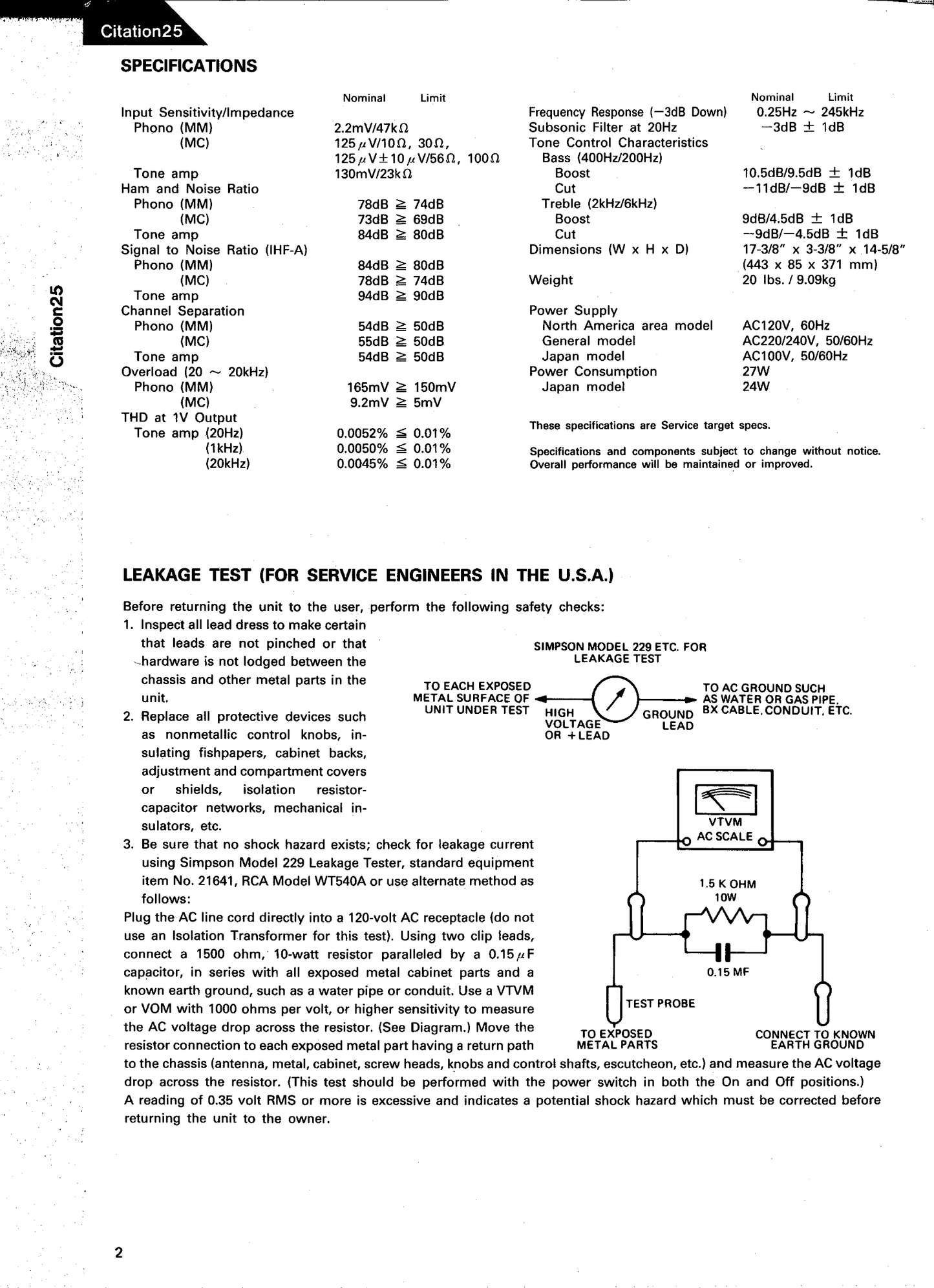 Harman/ Kardon Citation 25 Stereo Preamplifier Owner & Service Manual (Pages: 64)