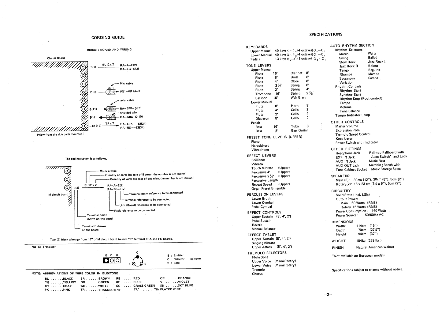 Yamaha D-30 Electone Organ Service Manual (Pages: 69)