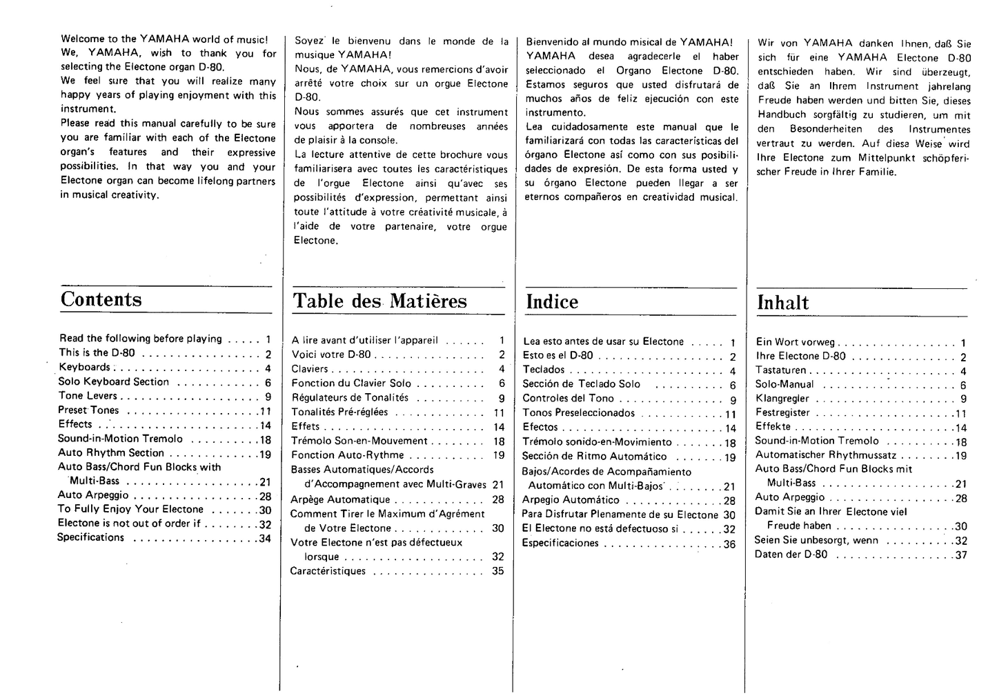 Yamaha D-80 Electone Organ Owner's/ User Manual (Pages: 40)