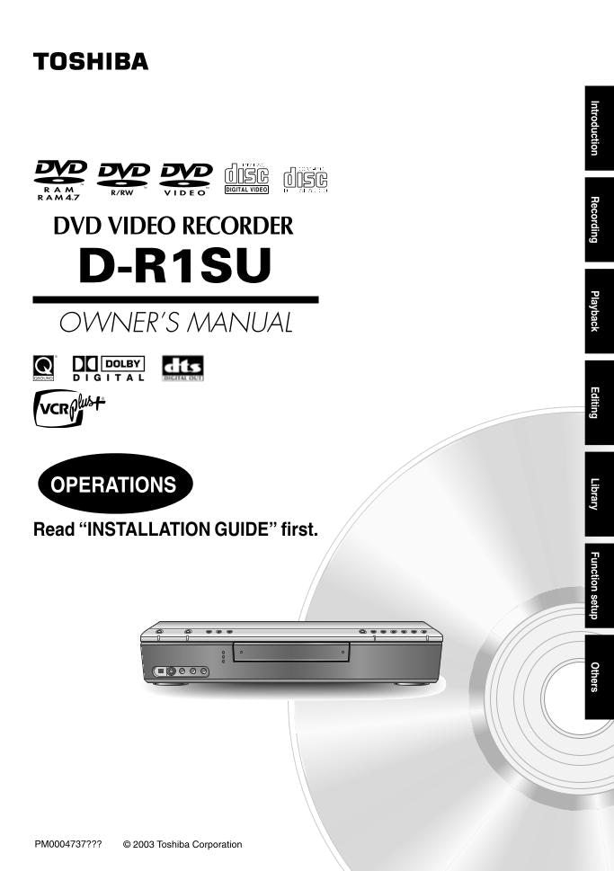 Toshiba DR1 DR1SU ser0105 Consumer Electronics Operating Manual