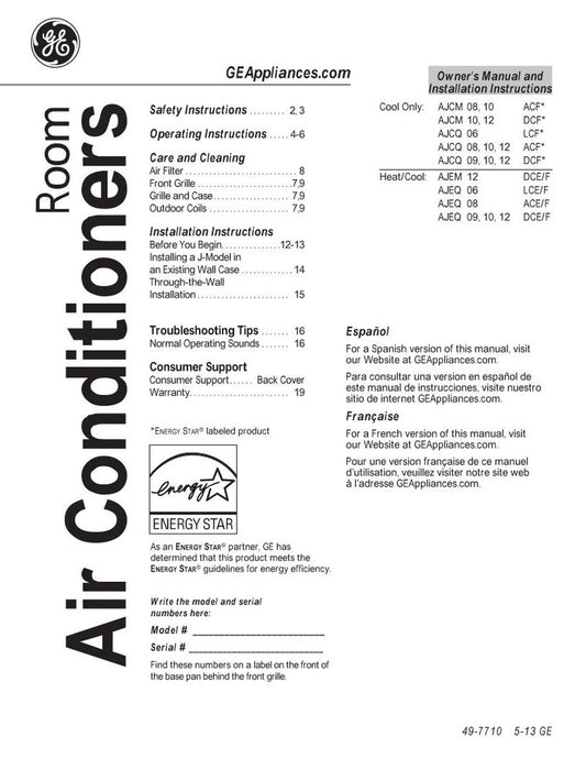 LG 6711 AR2905 C Air Conditioner Unit Operating Manual