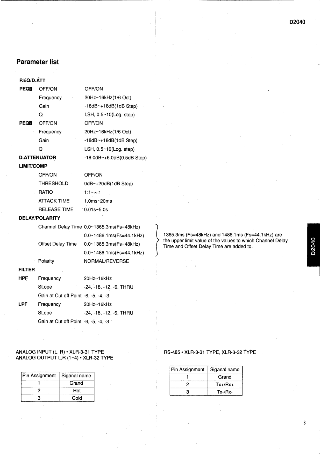 Yamaha D2040 Digital Channel Divider Service Manual (Pages: 49)