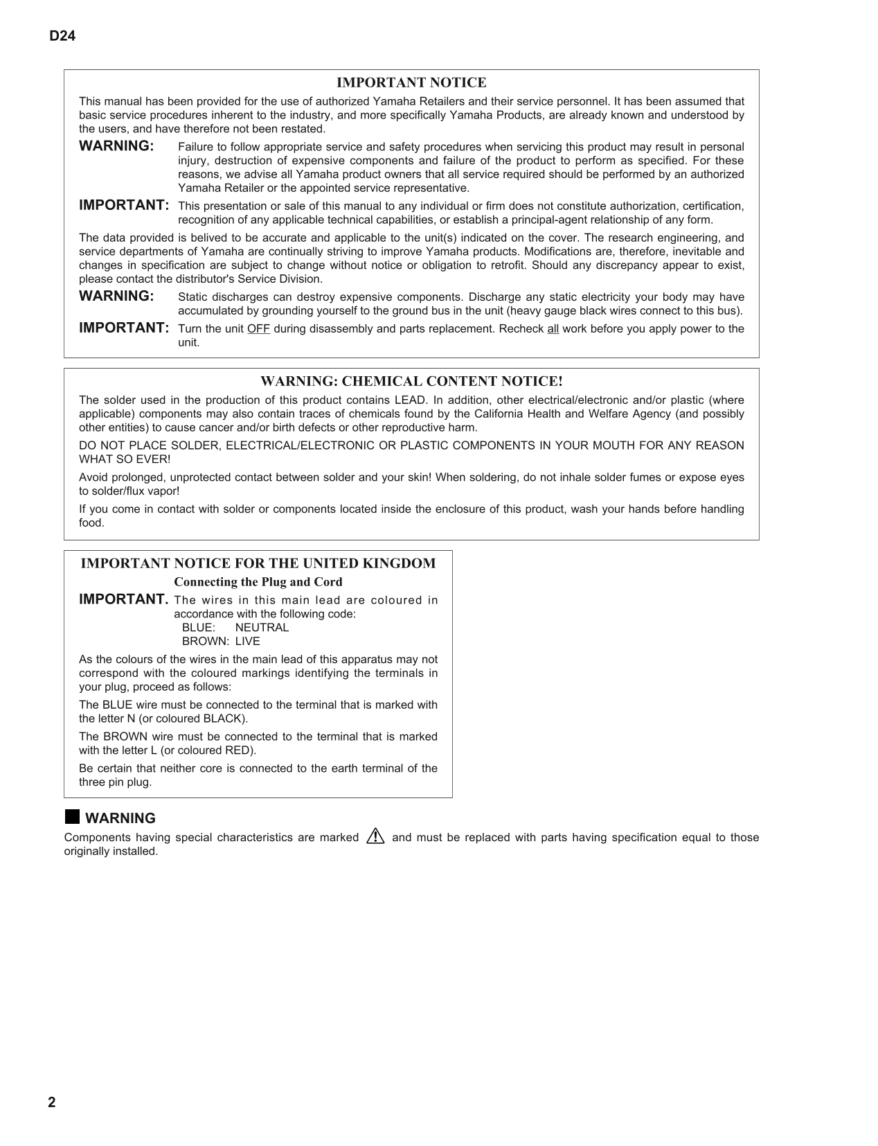 Yamaha D24 & RC-D24 Digital Multi-Track Recorder Service Manual (Pages: 67)