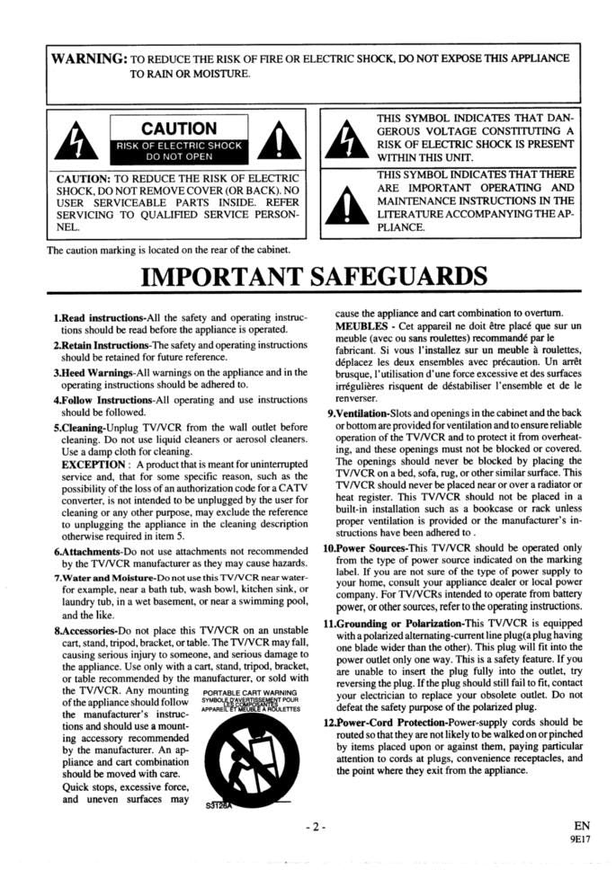 Philips CSC313E D3913CLC D3913LC VCR Operating Manual