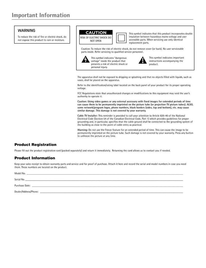 RCA D52W17 TV Operating Manual