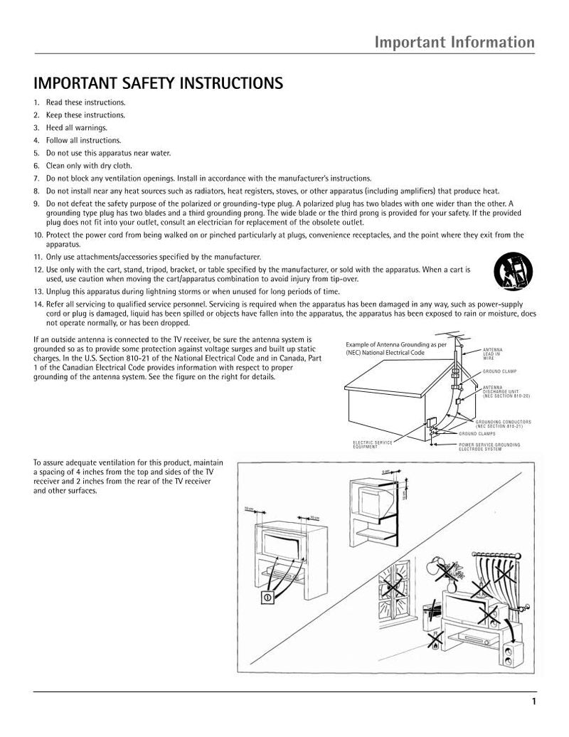 RCA D52W17 TV Operating Manual