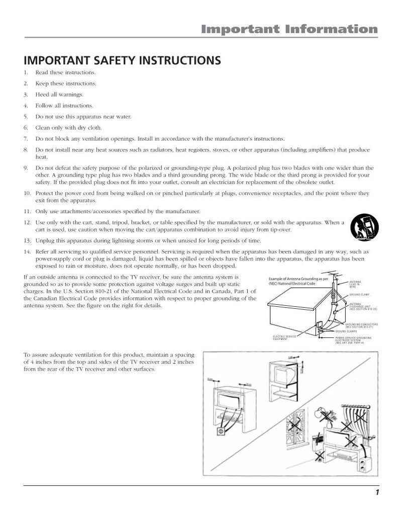 RCA D34W20B D34W20BYX1 D40W20B TV Operating Manual