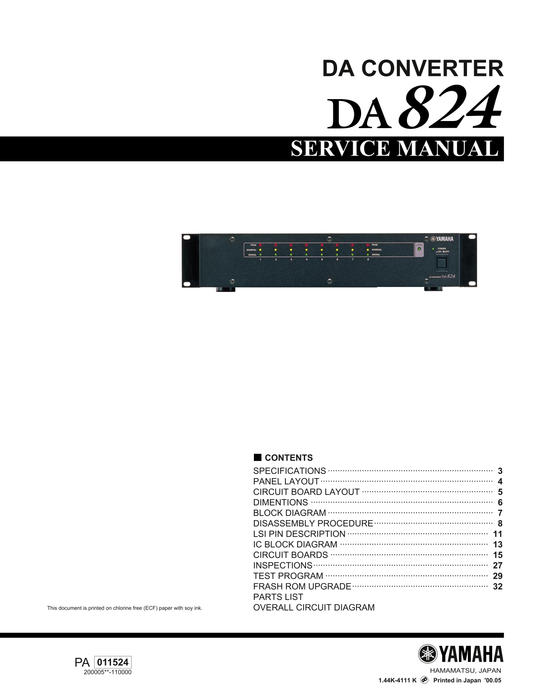 Yamaha DA824 DA Converter Service Manual (Pages: 56)