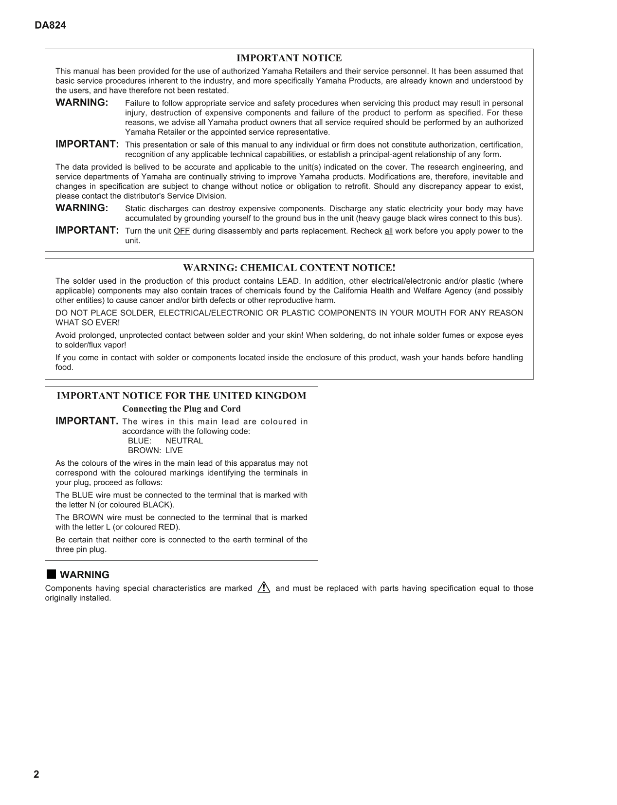 Yamaha DA824 DA Converter Service Manual (Pages: 56)