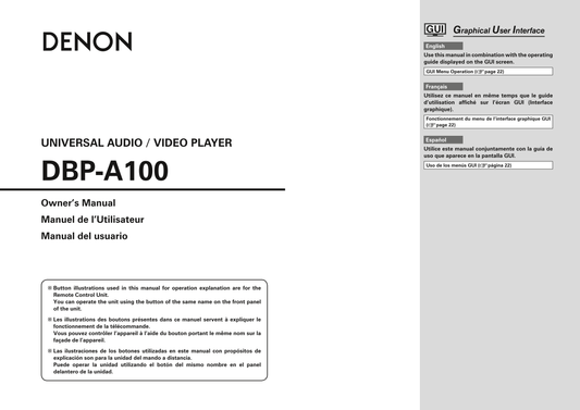 Denon DBP-A100 Blu-Ray/ DVD Player Owner/ User Manual (Pages: 71)