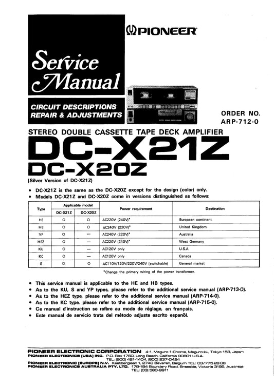 Pioneer DC-X20Z & DC-X21Z Cassette Deck Service Manual (Pages: 44)