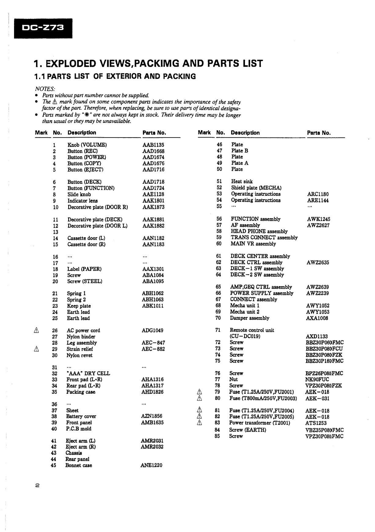 Pioneer DC-Z73 Double Cassette Tape Deck Amplifier Service Manual (Pages: 37)