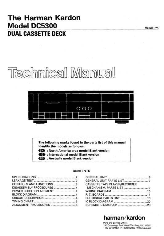 Harman/ Kardon DC5300 Dual Cassette Deck Service Manual (Pages: 55)