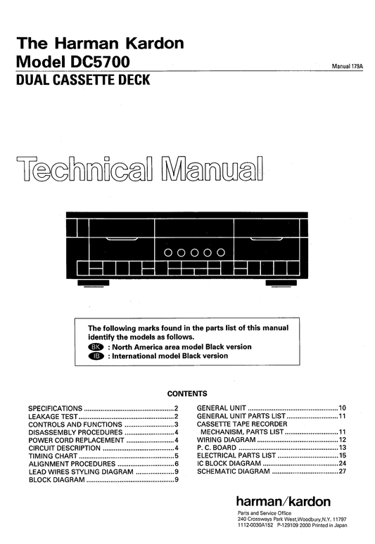 Harman/ Kardon DC5700 Dual Cassette Deck Service Manual (Pages: 69)