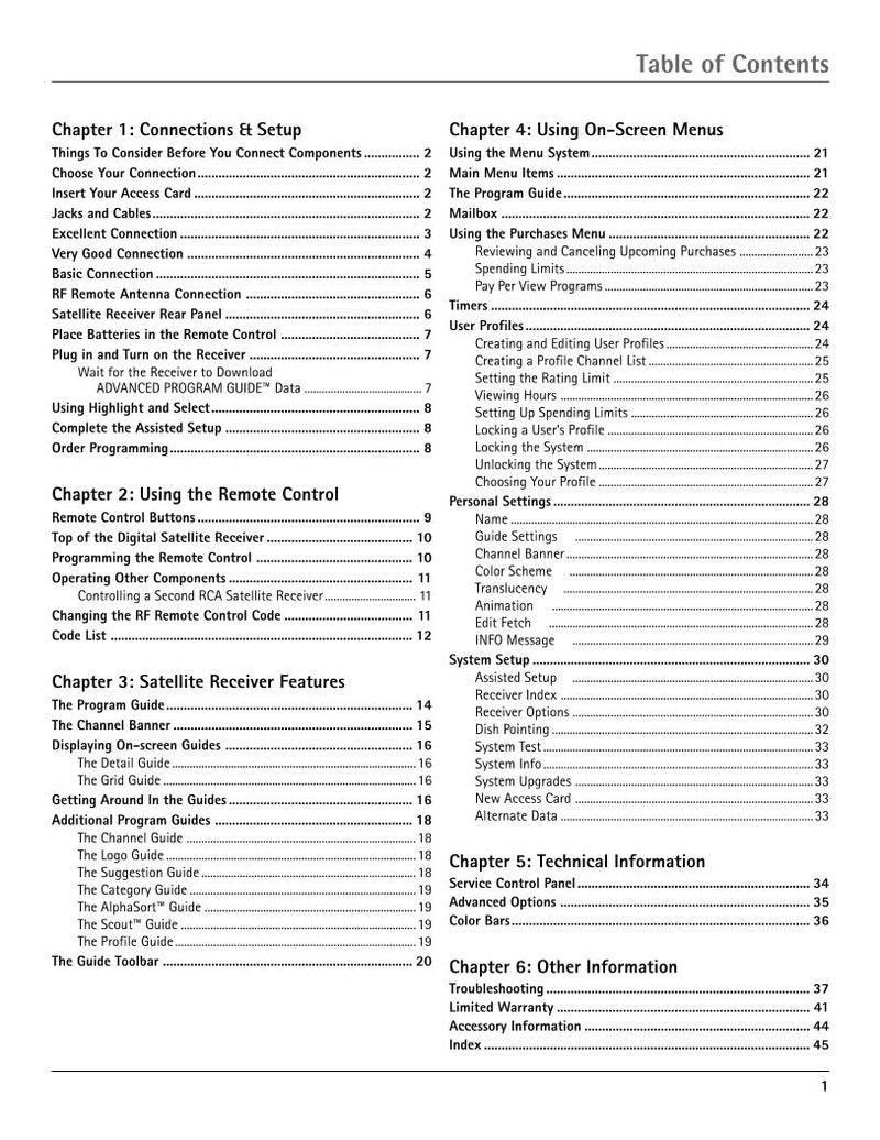 RCA DCD407RH Satellite Receiver Operating Manual