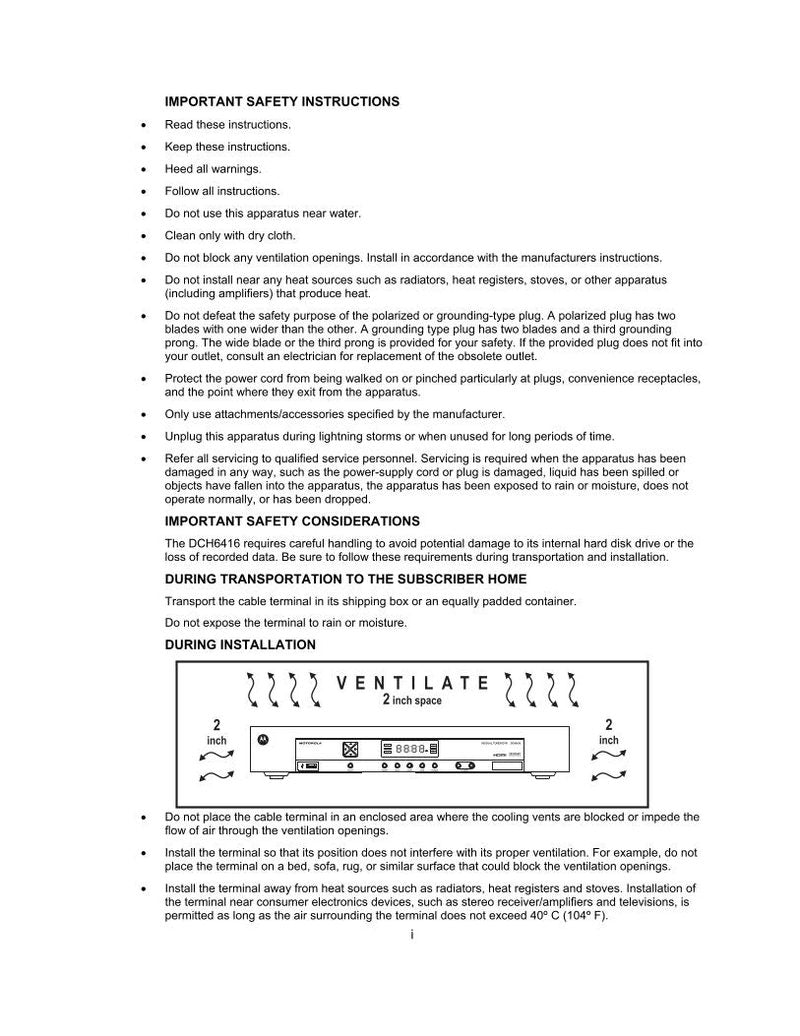 Motorola Motorola DCH6416 Cable Box Operating Manual