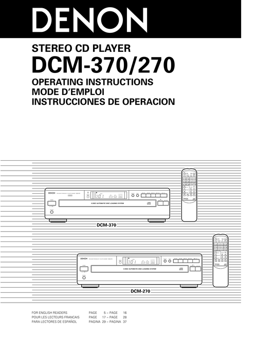 Denon DCM-270 & DCM-370 Stereo CD Player Owner/ User Manual (Pages: 38)