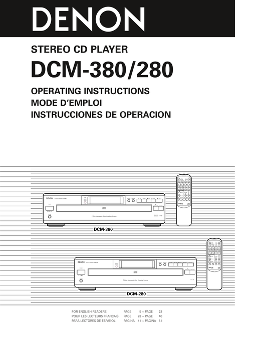 Denon DCM-280 & DCM-380 Stereo CD Player Owner/ User Manual (Pages: 53)