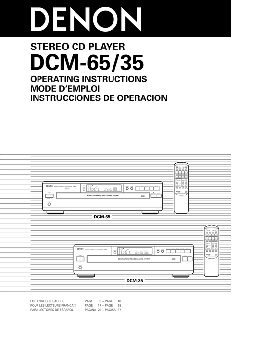 Denon DCM-35 & CM-65 Stereo CD Player Owner/ User Manual (Pages: 38)