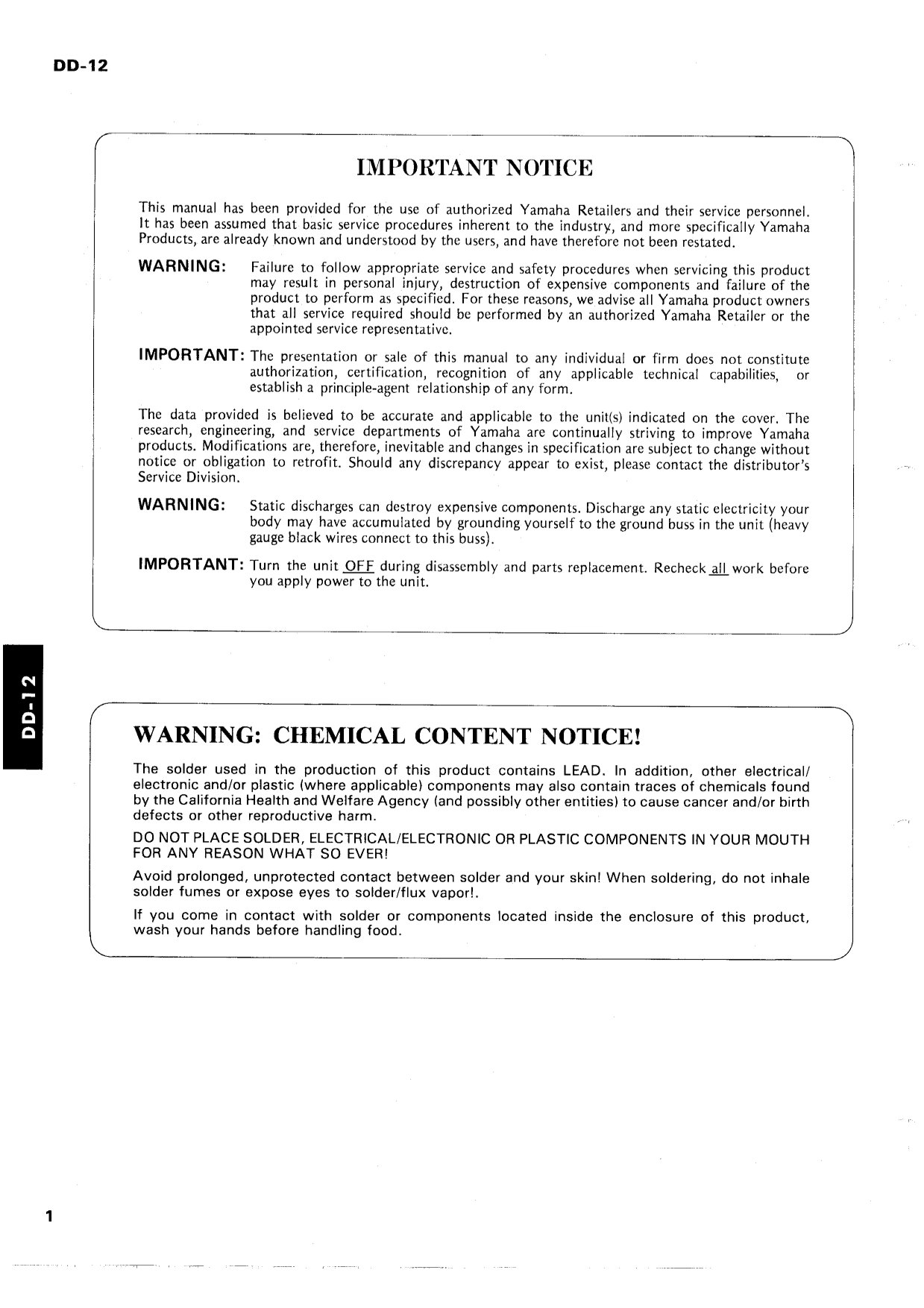 Yamaha DD-12 Digital Percussion Drum Machine Service Manual (Pages: 19)