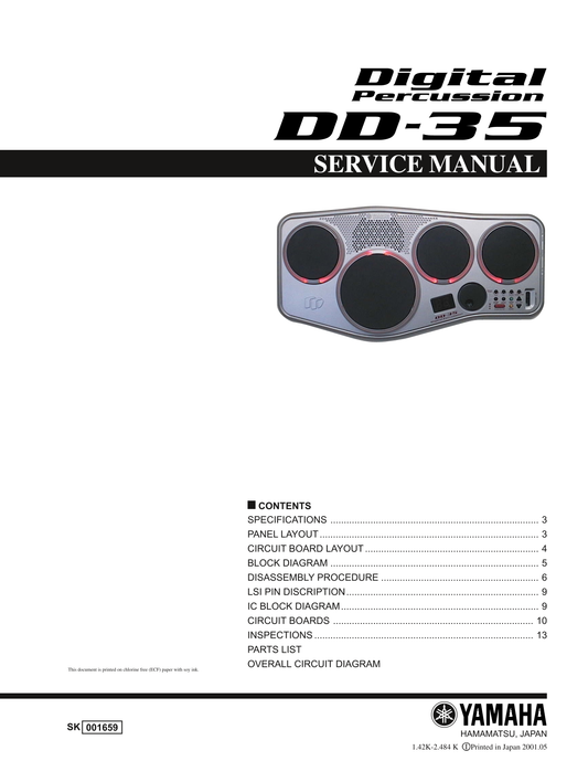 Yamaha DD-35 Digital Percussion Drum Machine Service Manual (Pages: 22)