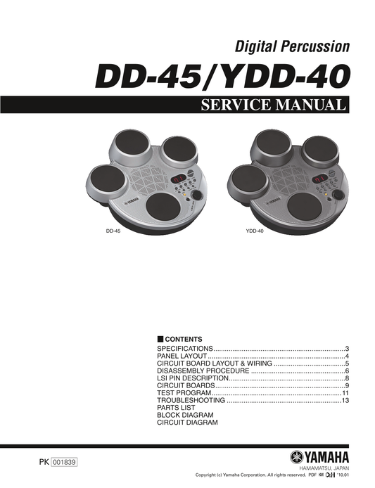 Yamaha DD-45 & YDD-40 Digital Percussion Drum Machine Service Manual (Pages: 42)