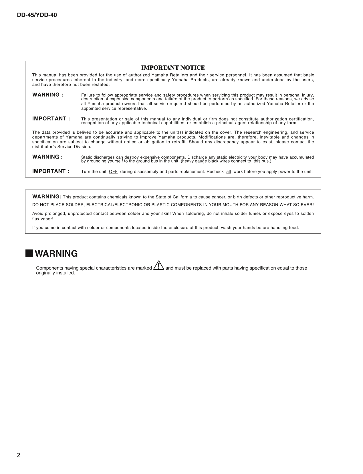 Yamaha DD-45 & YDD-40 Digital Percussion Drum Machine Service Manual (Pages: 42)