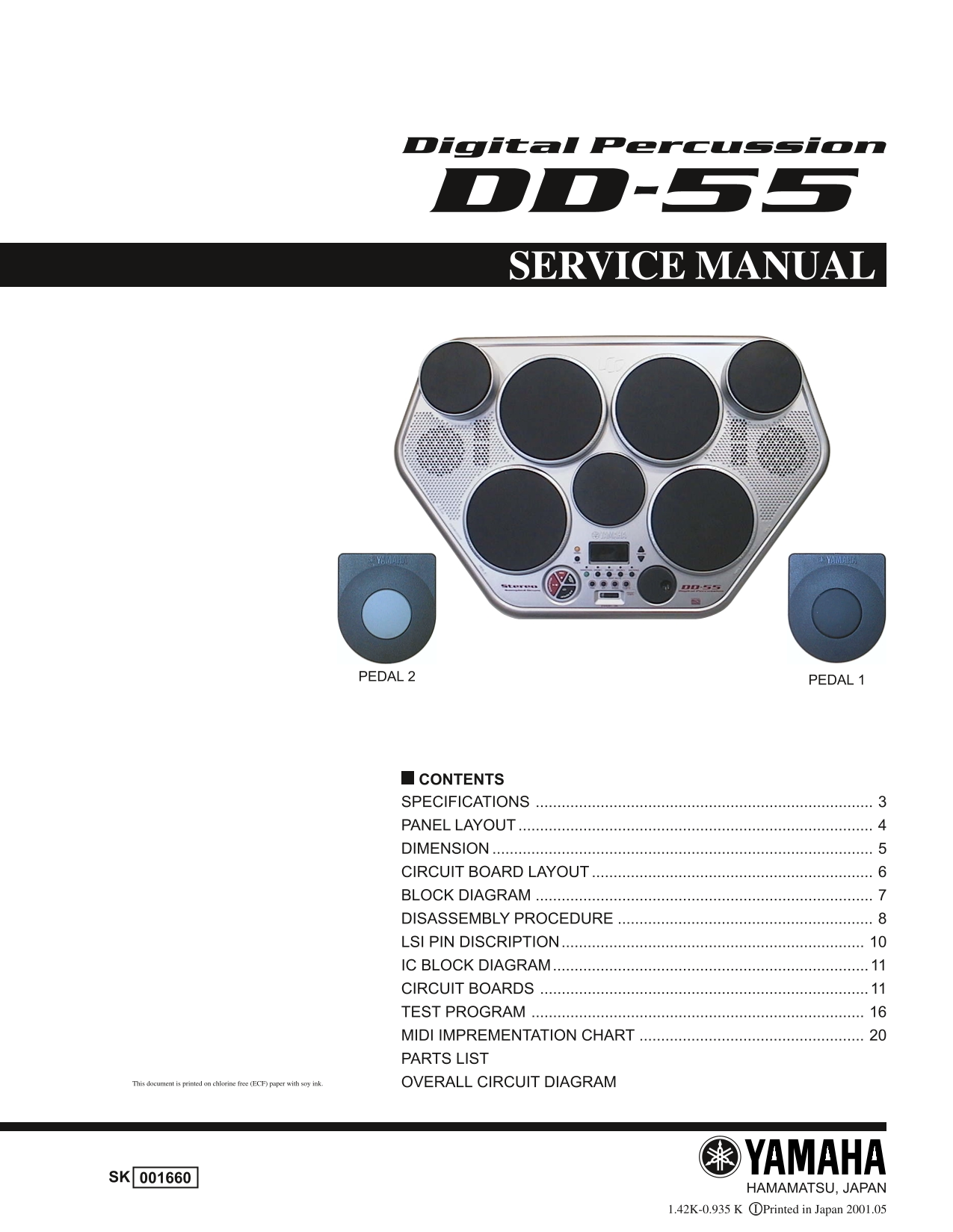 Yamaha DD-55 Digital Percussion Drum Machine Service Manual (Pages: 29)