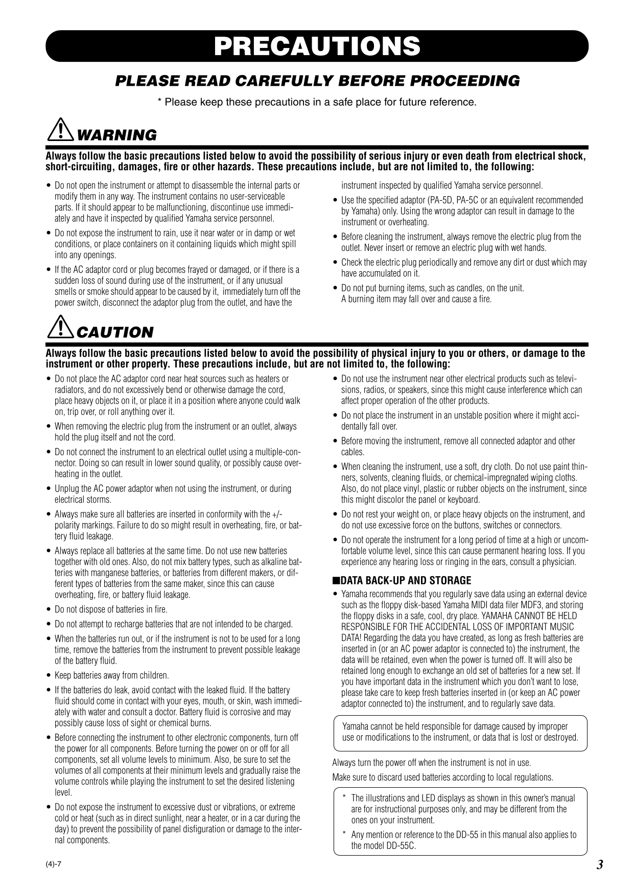 Yamaha DD-55 & DD-55C Electronic Drum Set Owner's/ User Manual (Pages: 47)