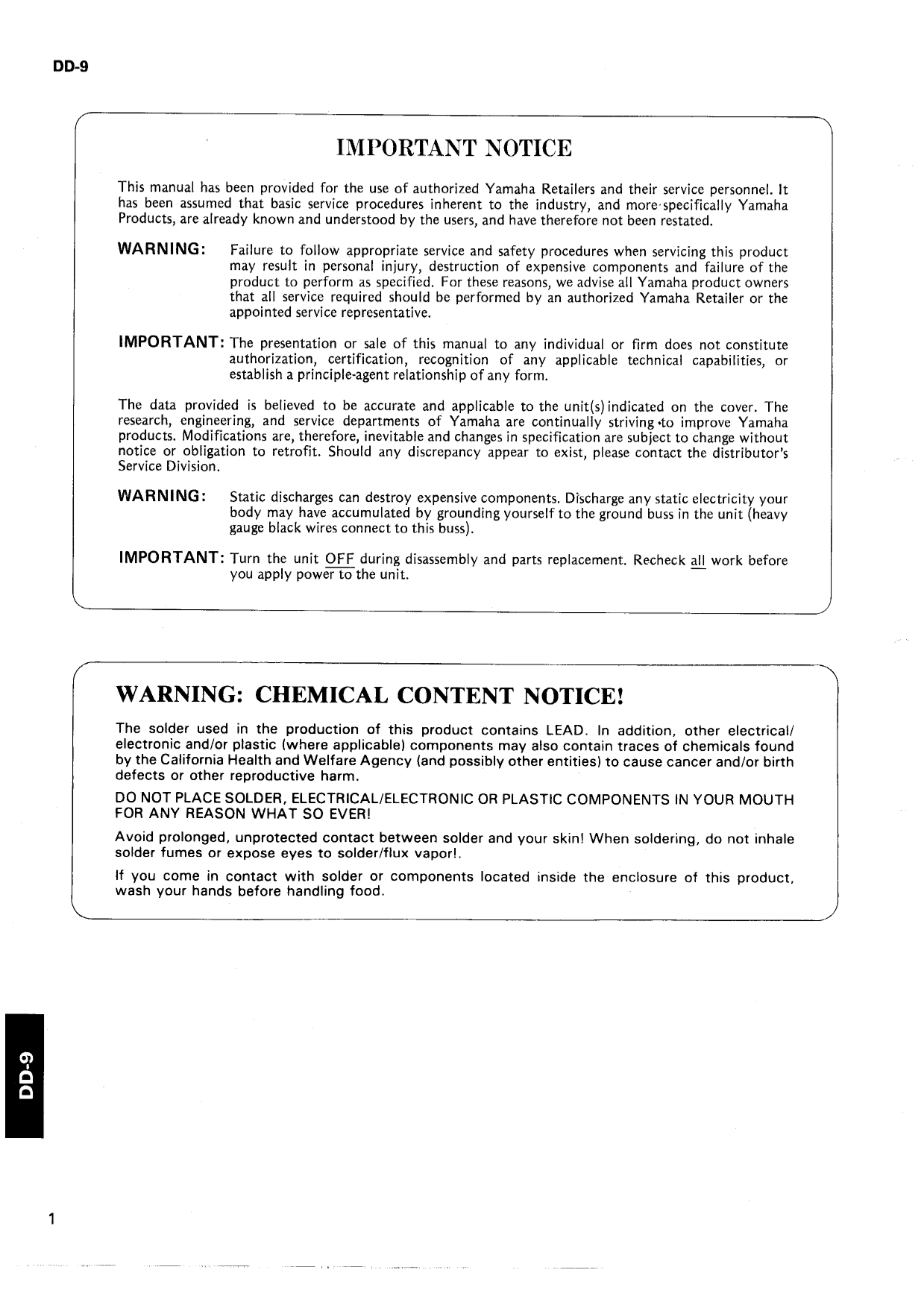 Yamaha DD-9 Digital Percussion Drum Machine Service Manual (Pages: 13)