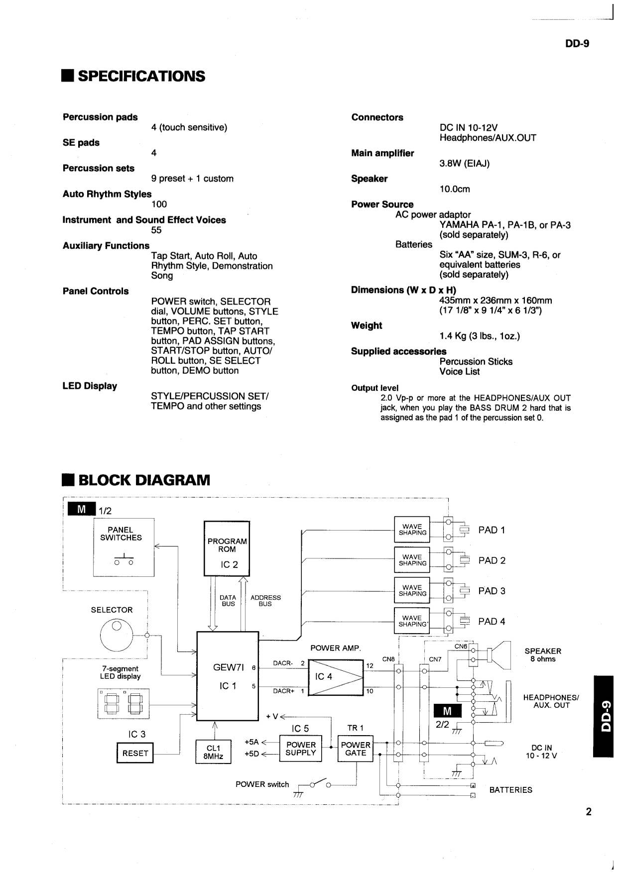 Yamaha DD-9 Digital Percussion Drum Machine Service Manual (Pages: 13)