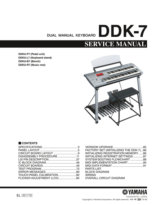 Yamaha DDK-7 Keyboard Piano Service Manual (Pages: 178)