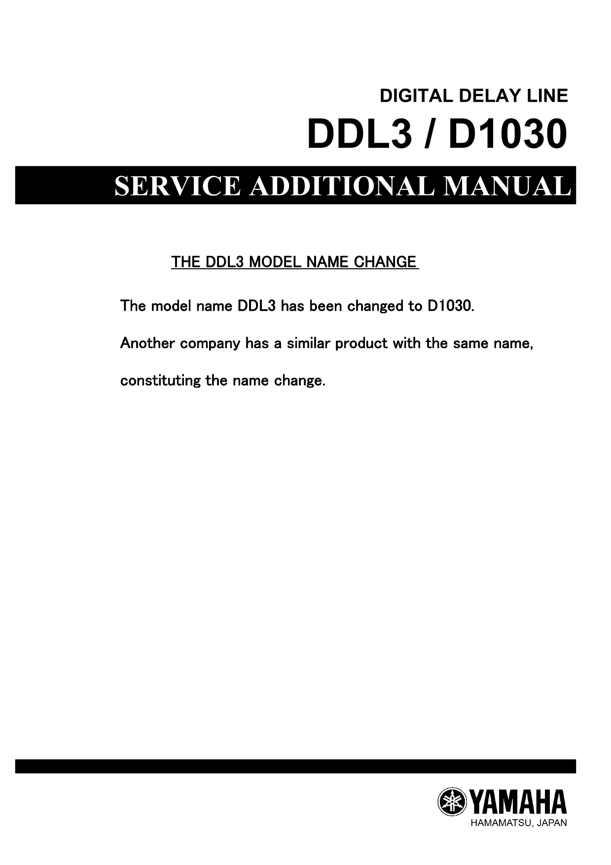 Yamaha DDL3 & D1030 Digital Delay Line Service Manual (Pages: 41)