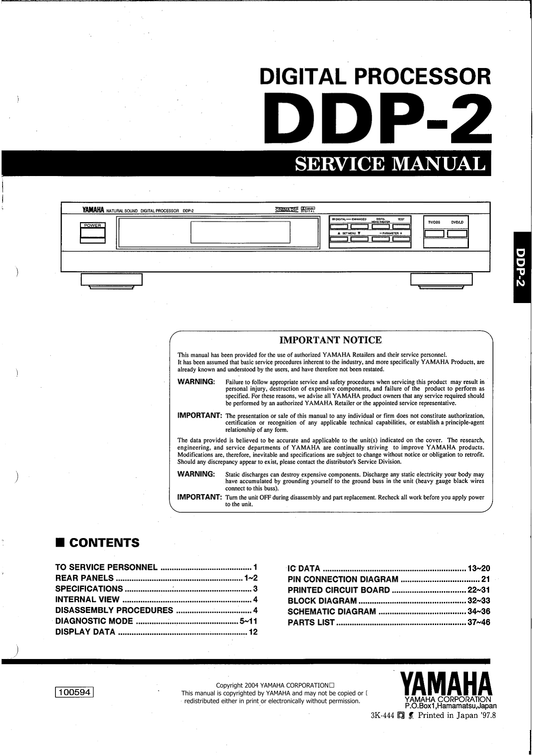 Yamaha DDP-2 Digital Processor Service Manual (Pages: 39)