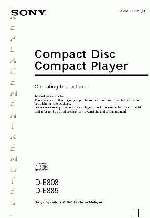 Toshiba DE808 DE885 CD Player Operating Manual