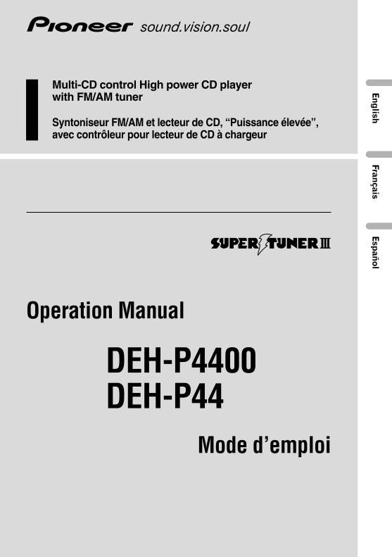 Pioneer DEHP4400 Car Audio System Operating Manual